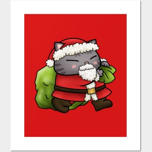 Christmas Santa Claus Cat Posters and Art